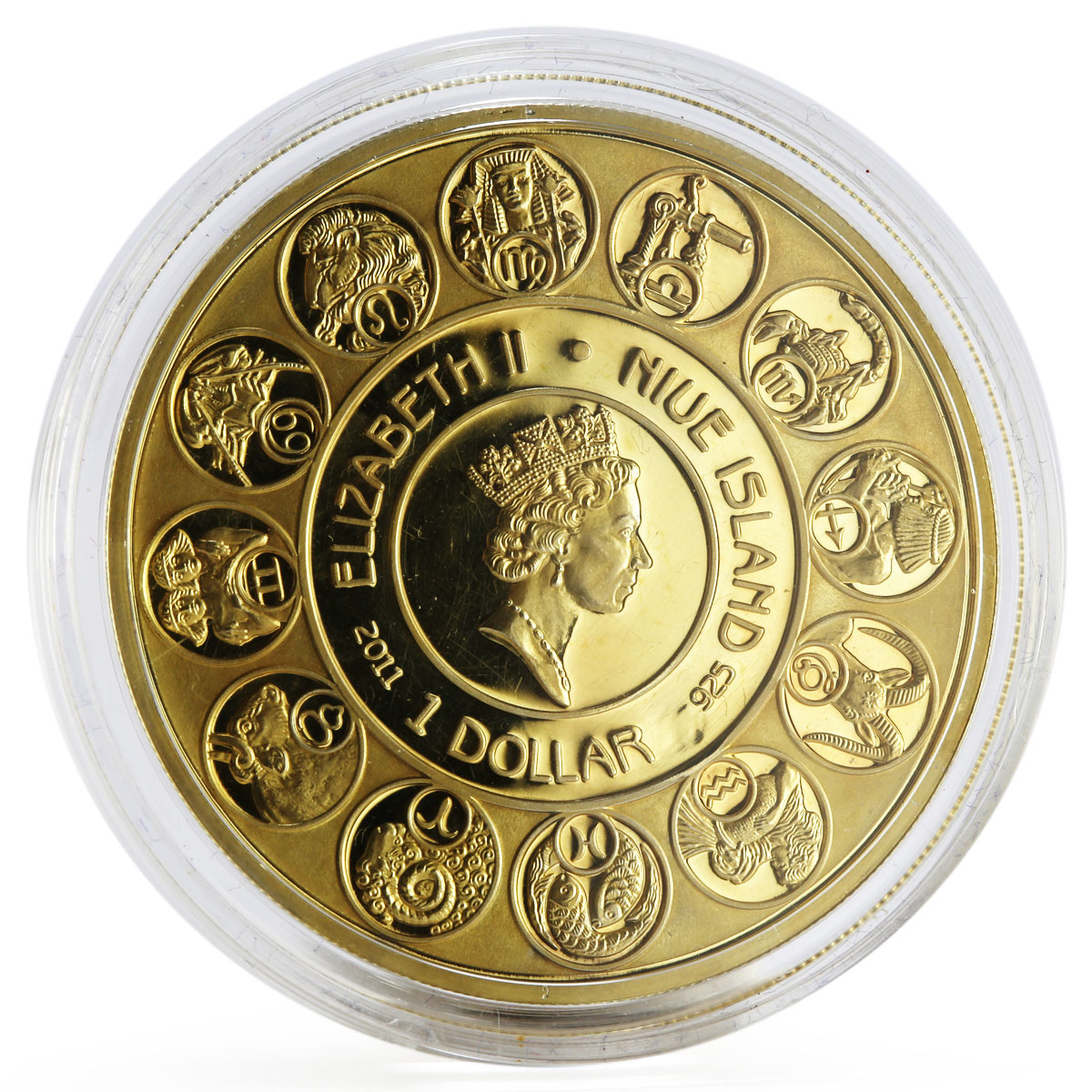 Niue 1 dollar A. Mucha Zodiac Series Leo gilded silver coin 2011