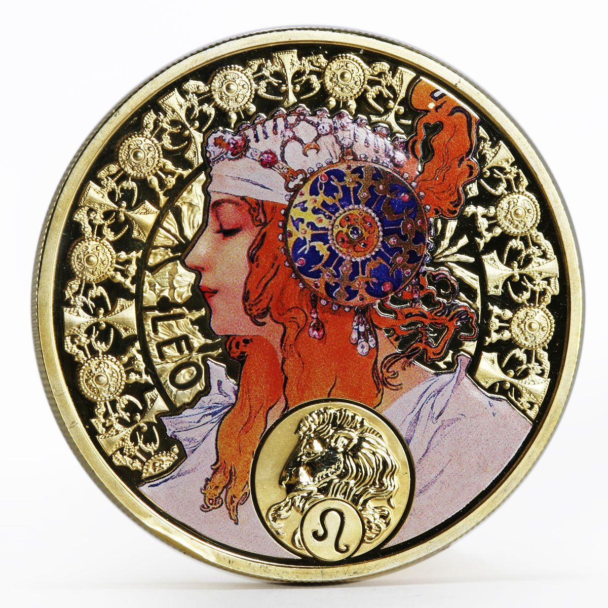 Niue 1 dollar A. Mucha Zodiac Series Leo gilded silver coin 2011