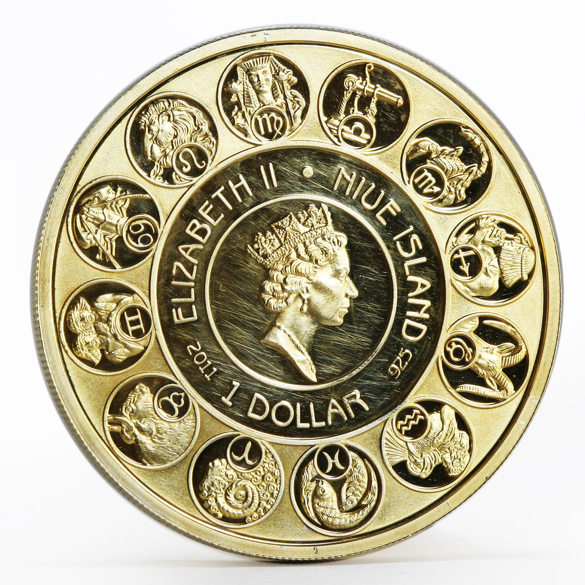 Niue 1 dollar A. Mucha Zodiac Series Leo gilded silver coin 2011