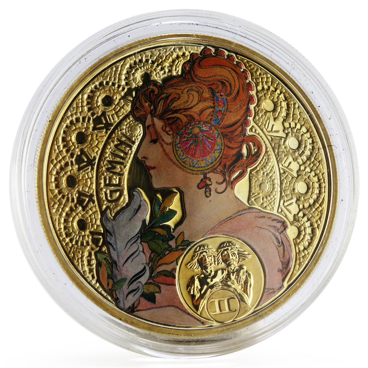 Niue 1 dollar A. Mucha Zodiac Series Gemini gilded silver coin 2011