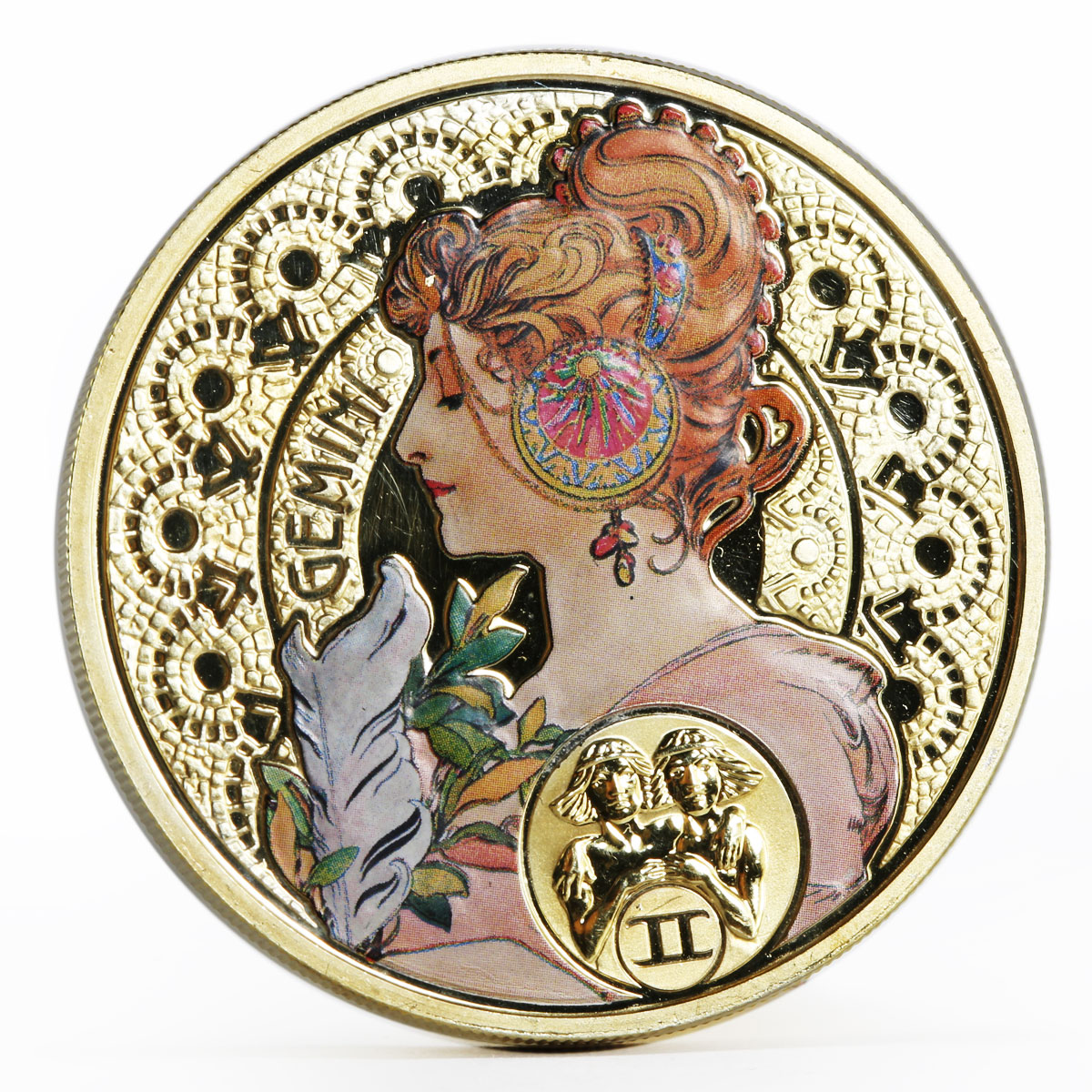 Niue 1 dollar A. Mucha Zodiac Series Gemini gilded silver coin 2011