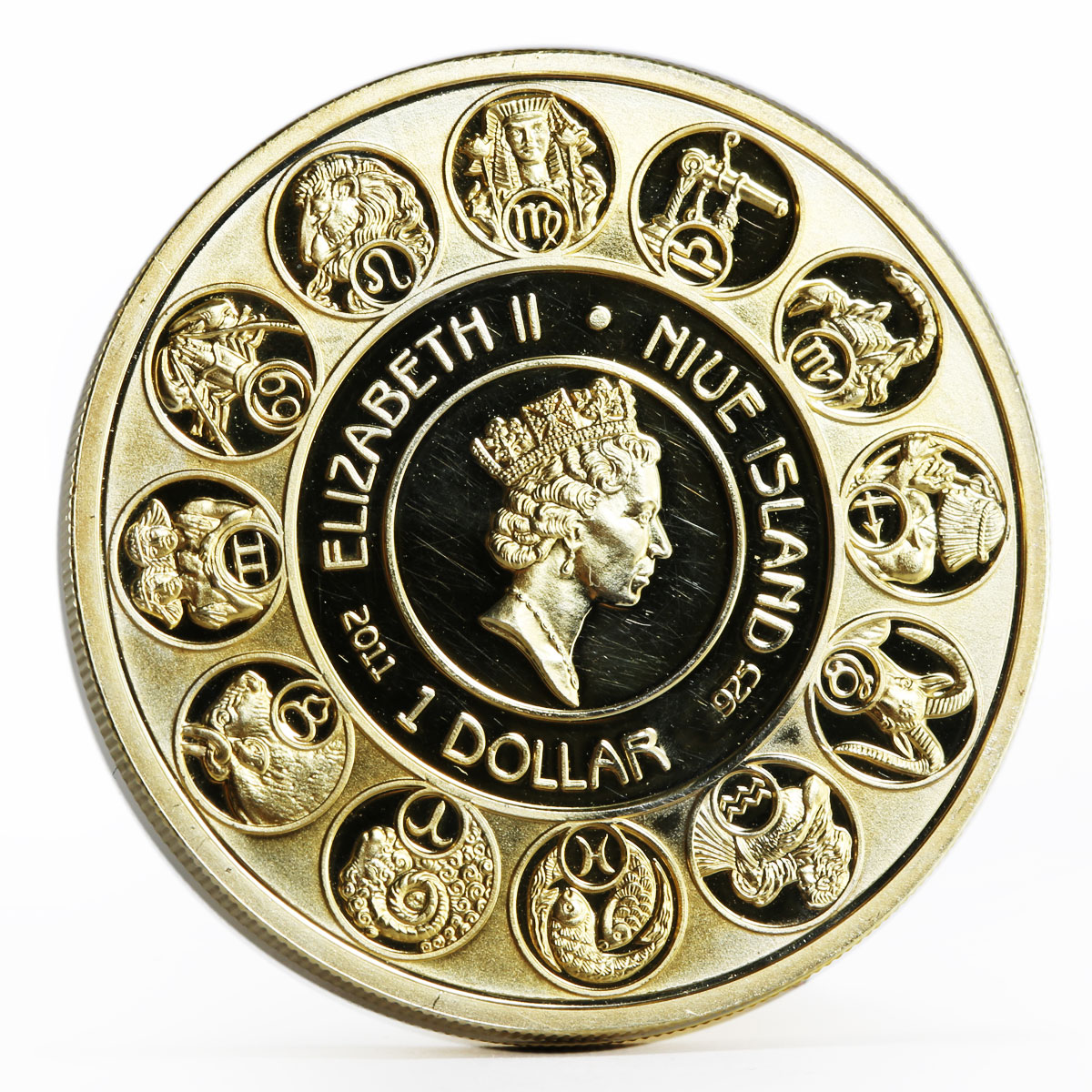 Niue 1 dollar A. Mucha Zodiac Series Gemini gilded silver coin 2011