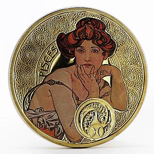 Niue 1 dollar Alphonse Mucha Zodiac Series Pisces gilded silver coin 2011