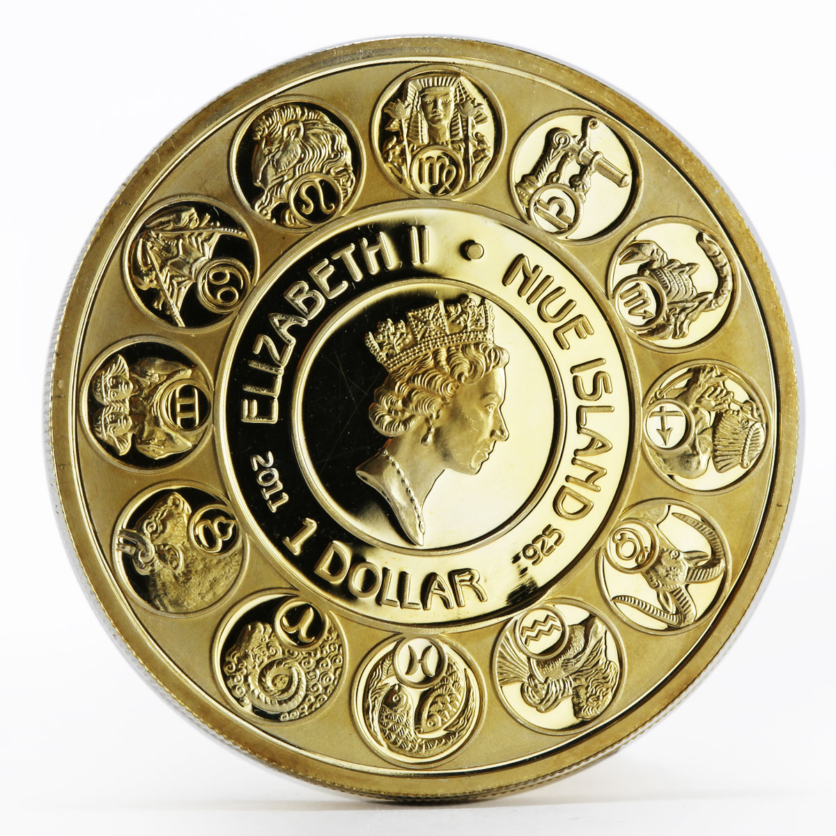 Niue 1 dollar A. Mucha Zodiac Series Pisces gilded silver coin 2011