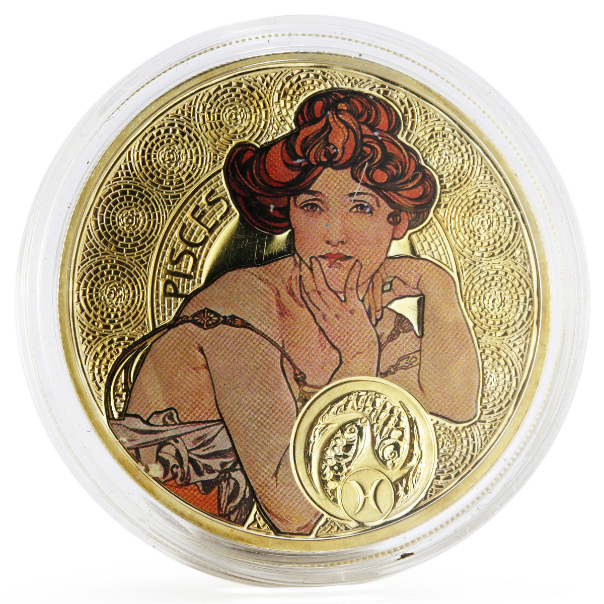 Niue 1 dollar A. Mucha Zodiac Series Pisces gilded silver coin 2011