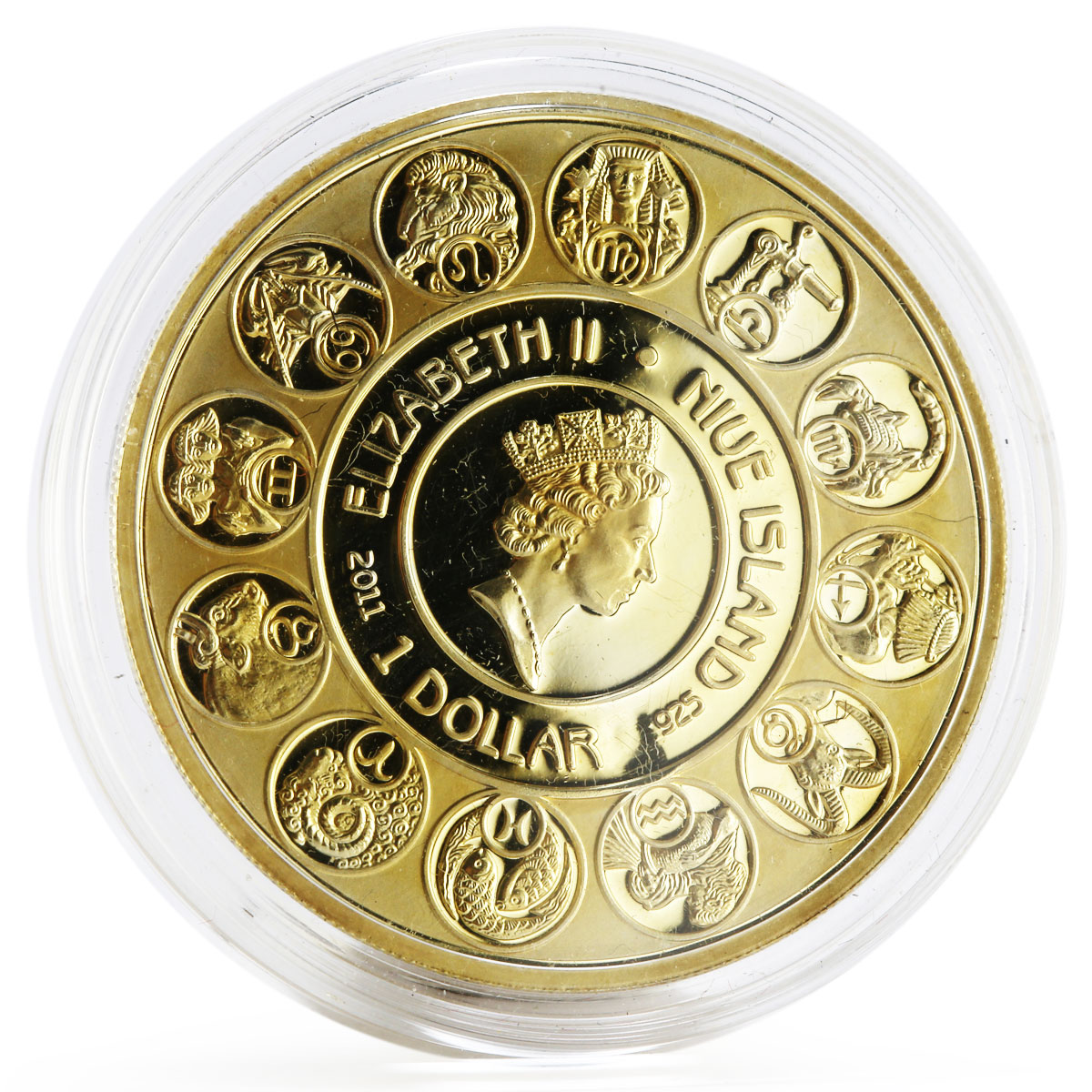 Niue 1 dollar A. Mucha Zodiac Series Pisces gilded silver coin 2011
