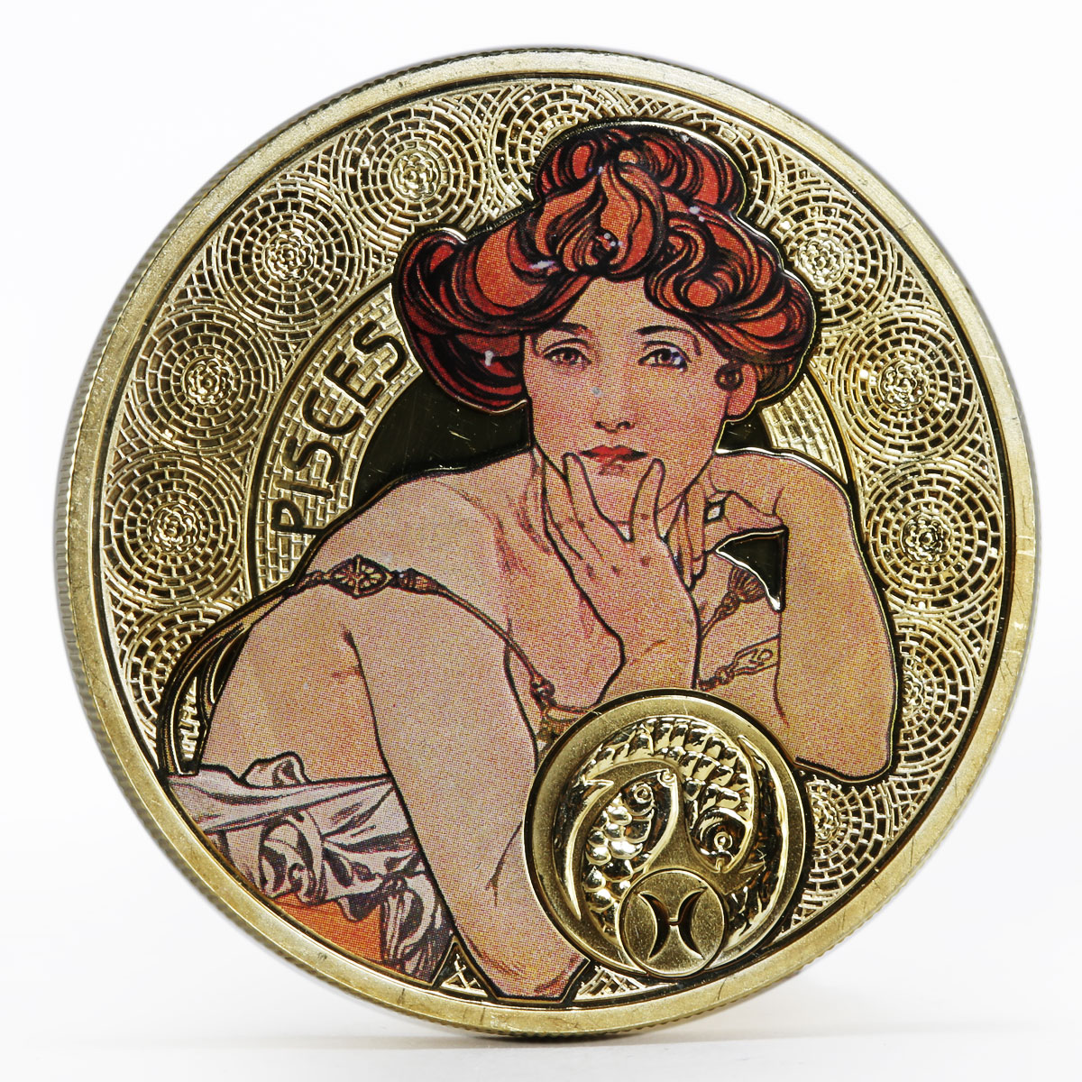 Niue 1 dollar A. Mucha Zodiac Series Pisces gilded silver coin 2011