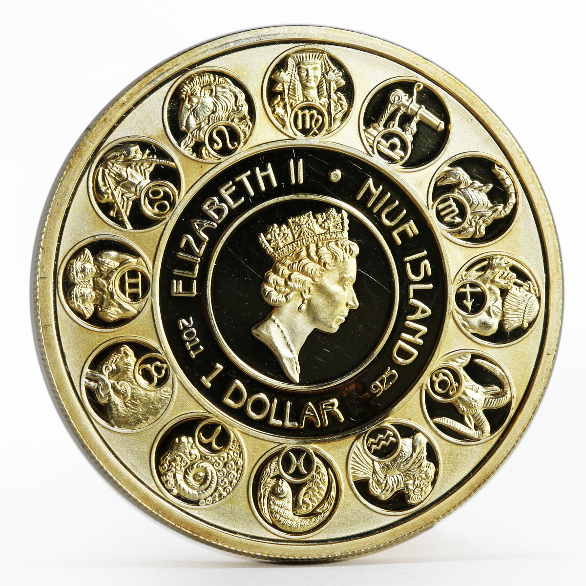 Niue 1 dollar A. Mucha Zodiac Series Pisces gilded silver coin 2011