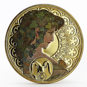 Niue 1 dollar Alphonse Mucha Zodiac Series Capricorn gilded silver coin 2010