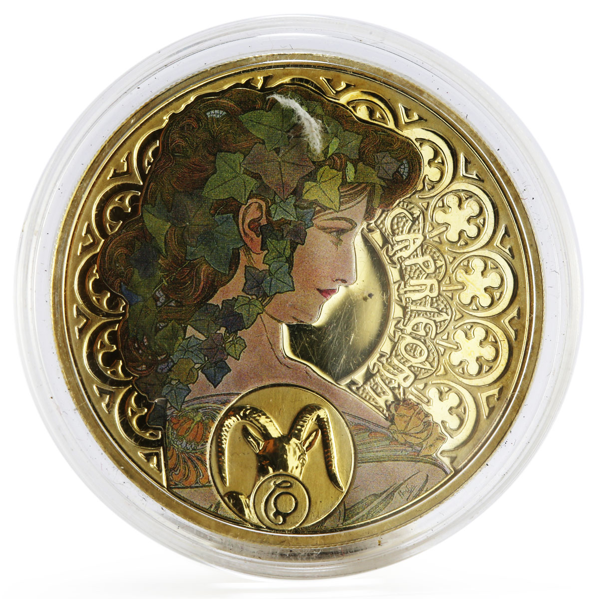 Niue 1 dollar A. Mucha Zodiac Series Capricorn gilded silver coin 2010