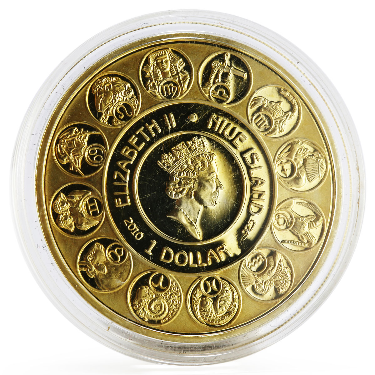 Niue 1 dollar A. Mucha Zodiac Series Capricorn gilded silver coin 2010