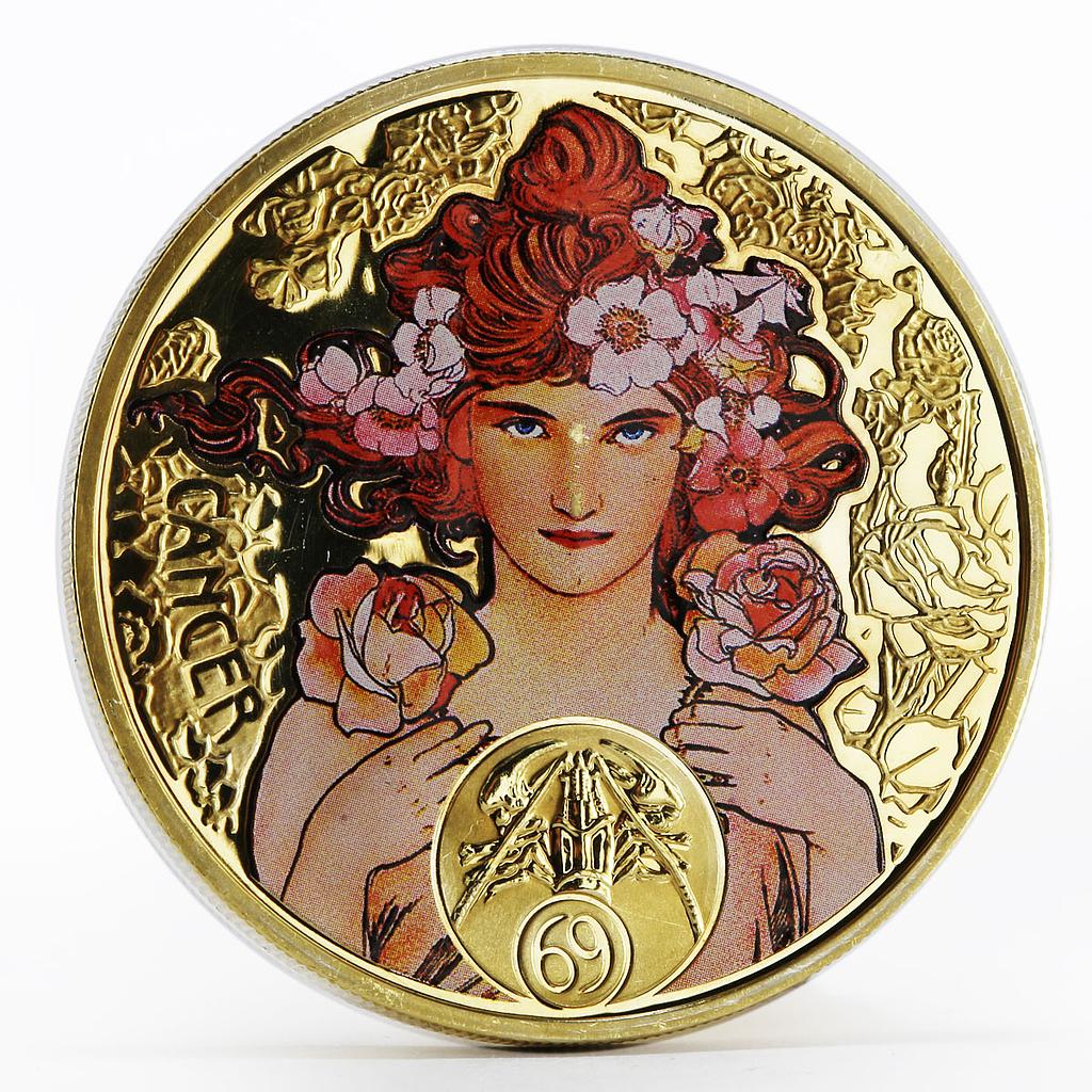 Niue 1 dollar Alphonse Mucha Zodiac Series Cancer gilded silver coin 2011