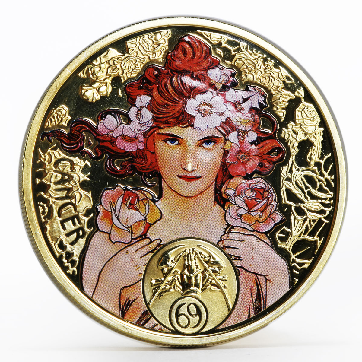 Niue 1 dollar A. Mucha Zodiac Series Cancer gilded silver coin 2011