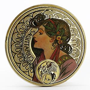 Niue 1 dollar Alphonse Mucha Zodiac Series Sagittarius gilded silver coin 2011