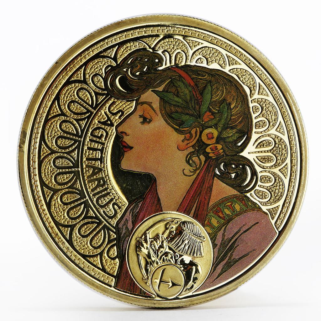 Niue 1 dollar Alphonse Mucha Zodiac Series Sagittarius gilded silver coin 2011