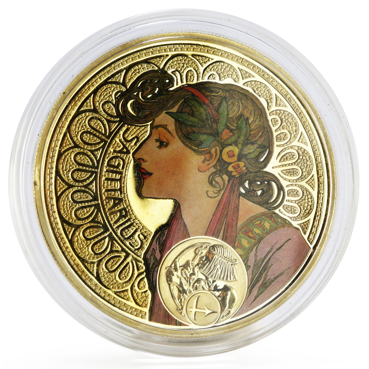 Niue 1 dollar A. Mucha Zodiac Series Sagittarius gilded silver coin 2011