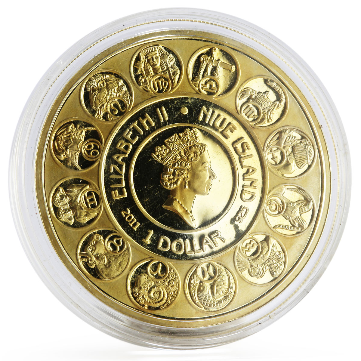 Niue 1 dollar A. Mucha Zodiac Series Sagittarius gilded silver coin 2011