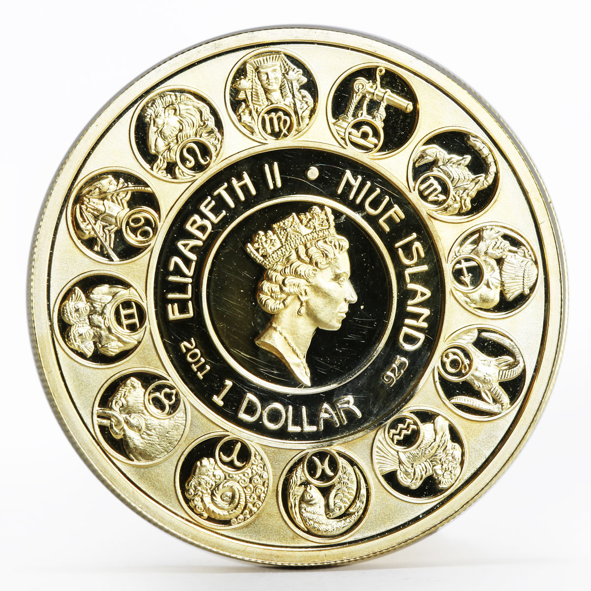 Niue 1 dollar A. Mucha Zodiac Series Sagittarius gilded silver coin 2011