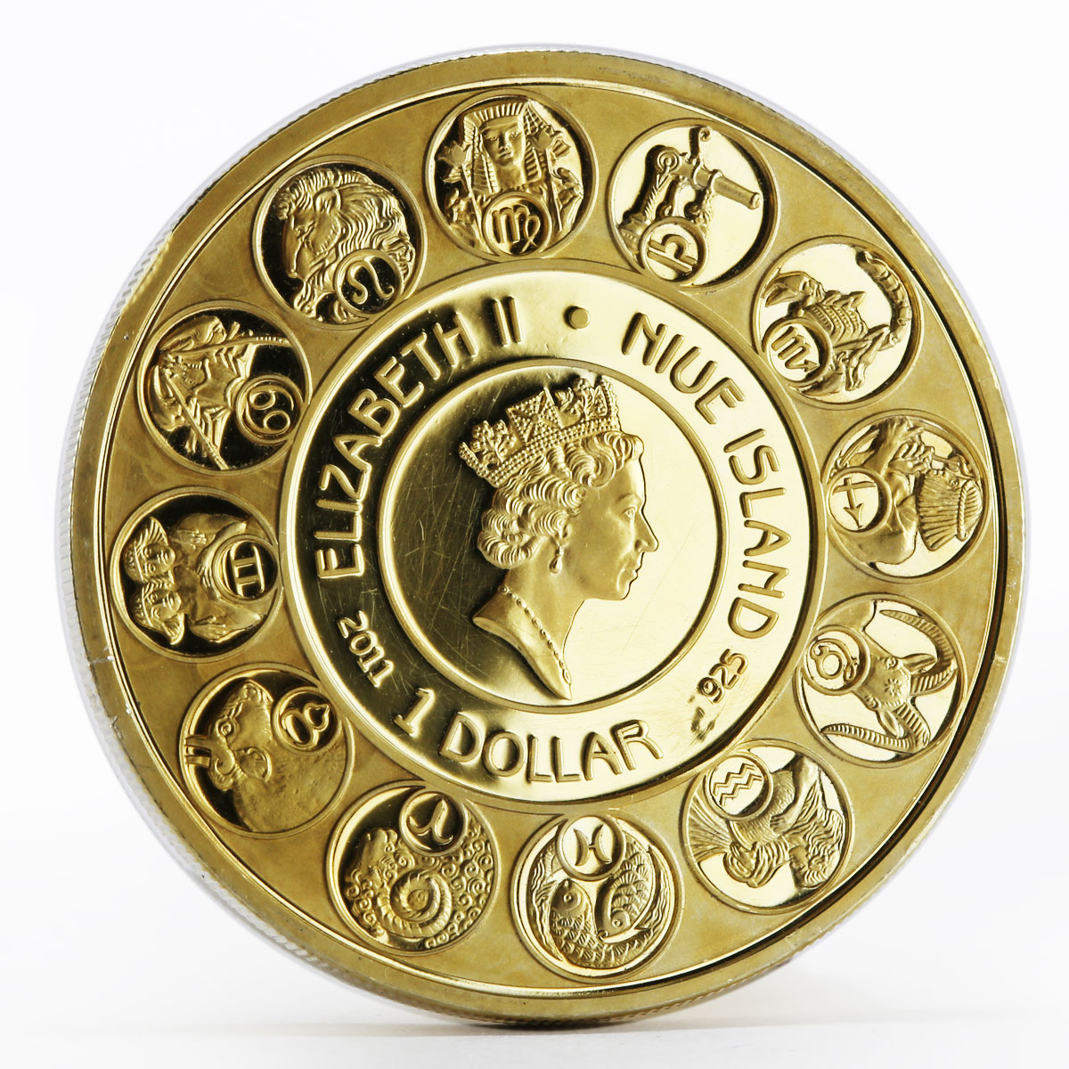 Niue 1 dollar A. Mucha Zodiac Series Scorpio gilded silver coin 2011