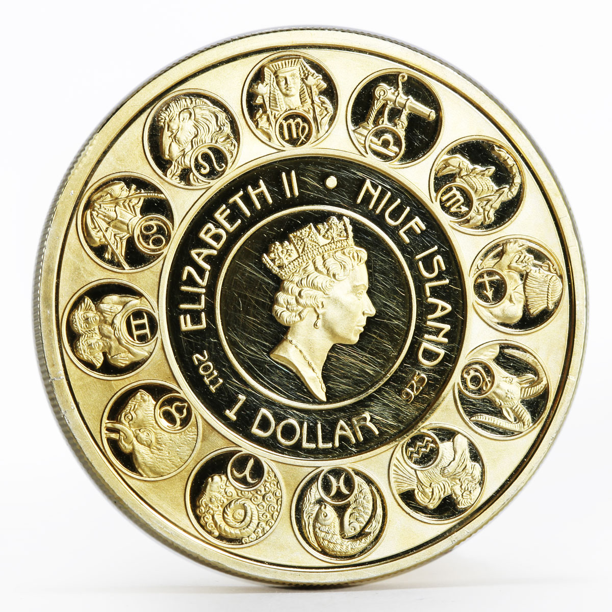 Niue 1 dollar A. Mucha Zodiac Series Scorpio gilded silver coin 2011