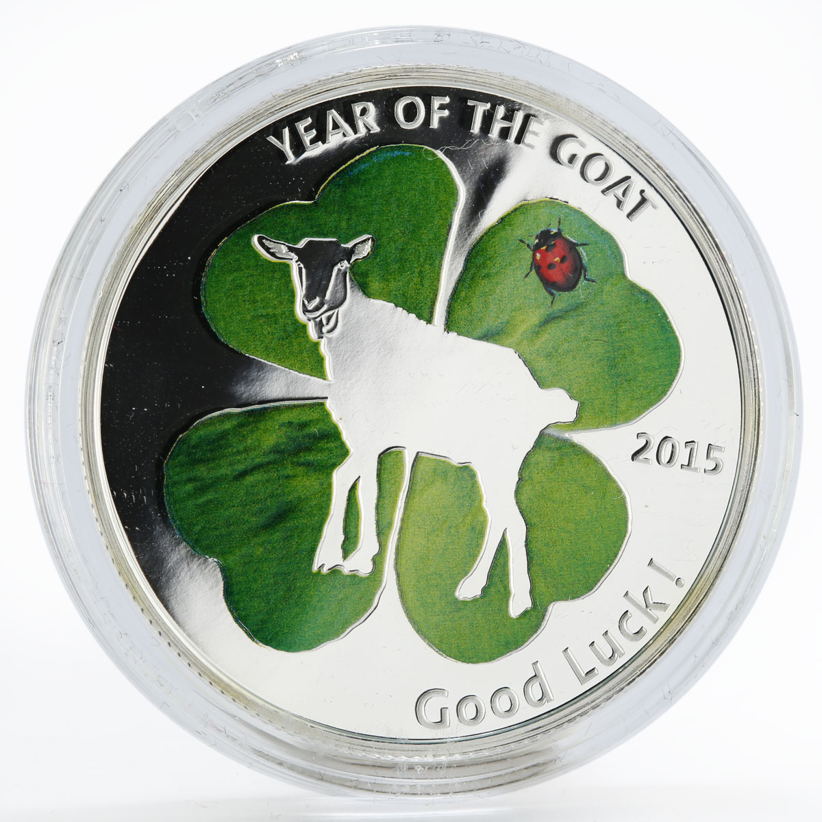 Congo 1000 francs Year of the Goat Lucky Goat colored silver coin 2015