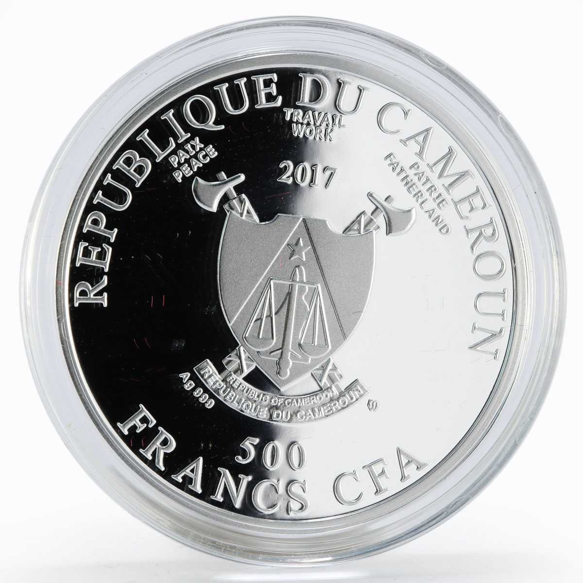 Cameroon 500 francs Cockerel on a Stick colored proof silver coin 2017