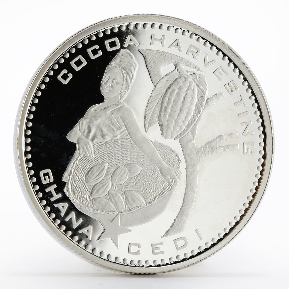 Ghana 1 cedi Cocoa Harvesting proof silver coin 2007