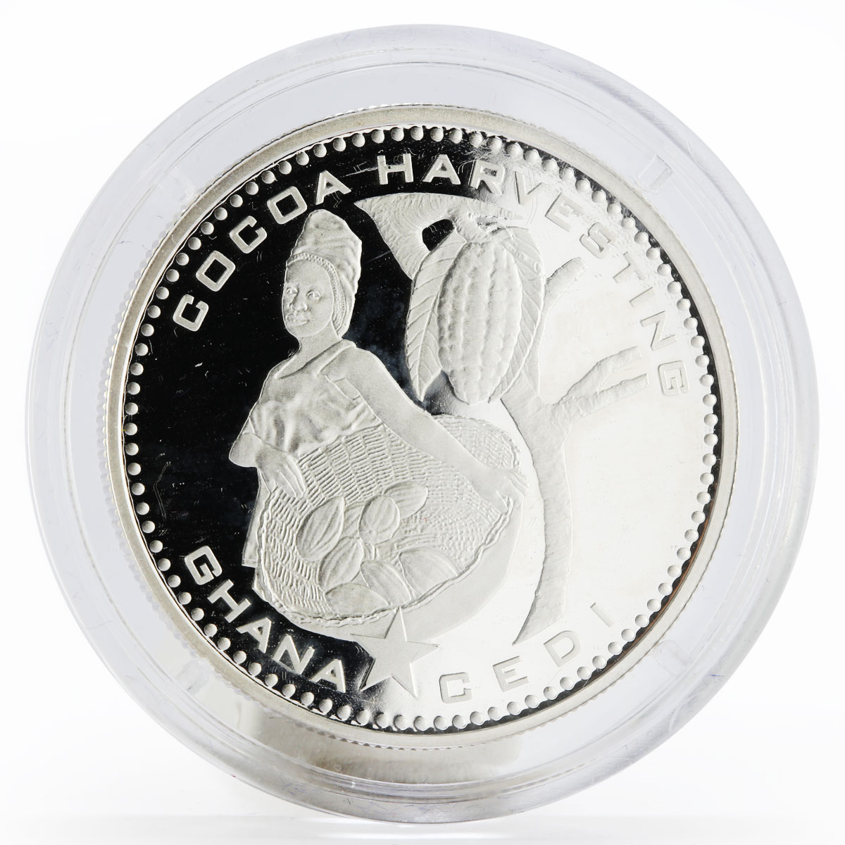 Ghana 1 cedi Cocoa Harvesting proof silver coin 2007