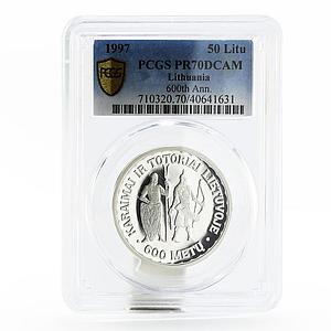 Lithuania 50 litu Settling down of Karaims Tartars PR70 PCGS silver coin 1997