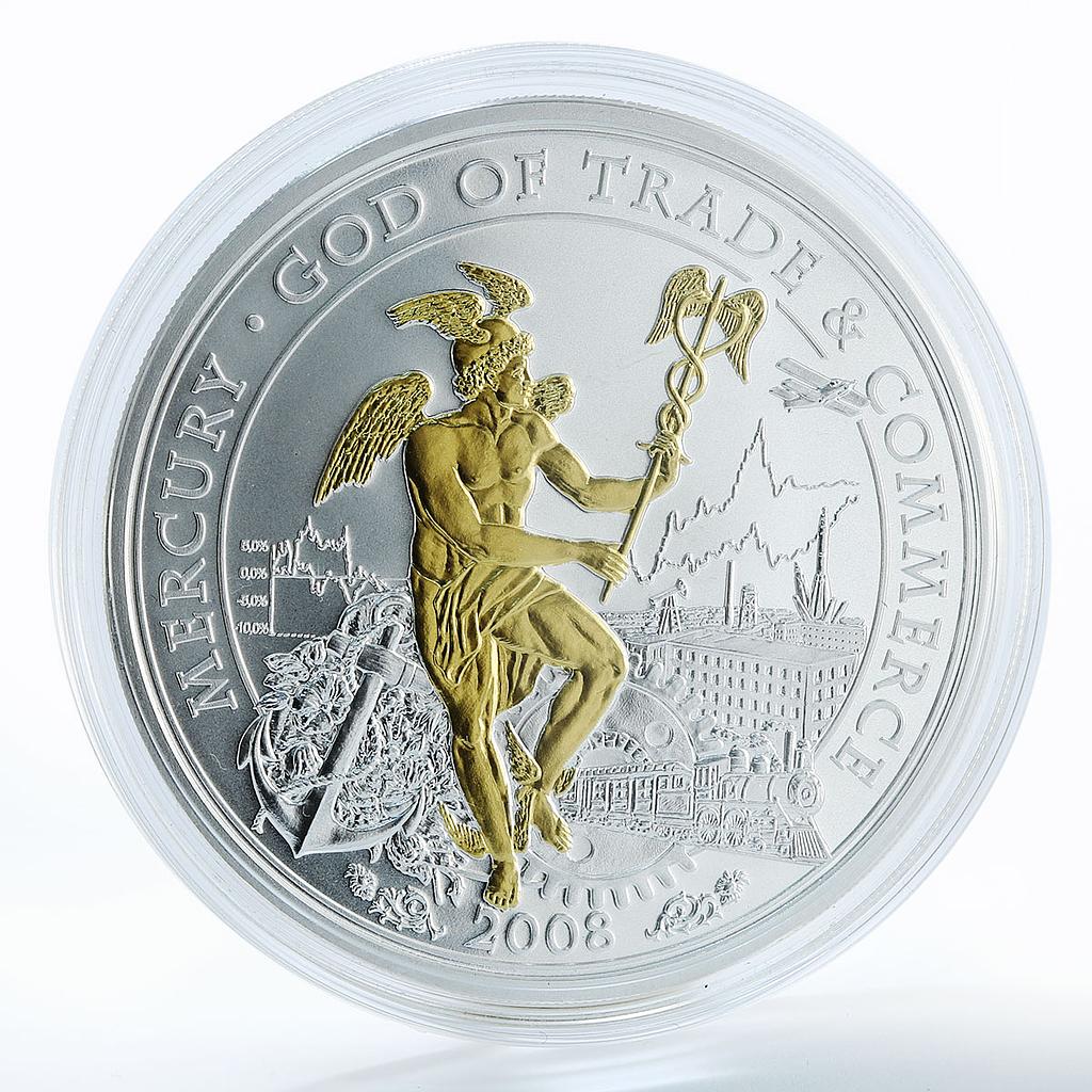 Cook Island 10 dollars Mercury God of Trade and Commerce silver gilded coin 2008