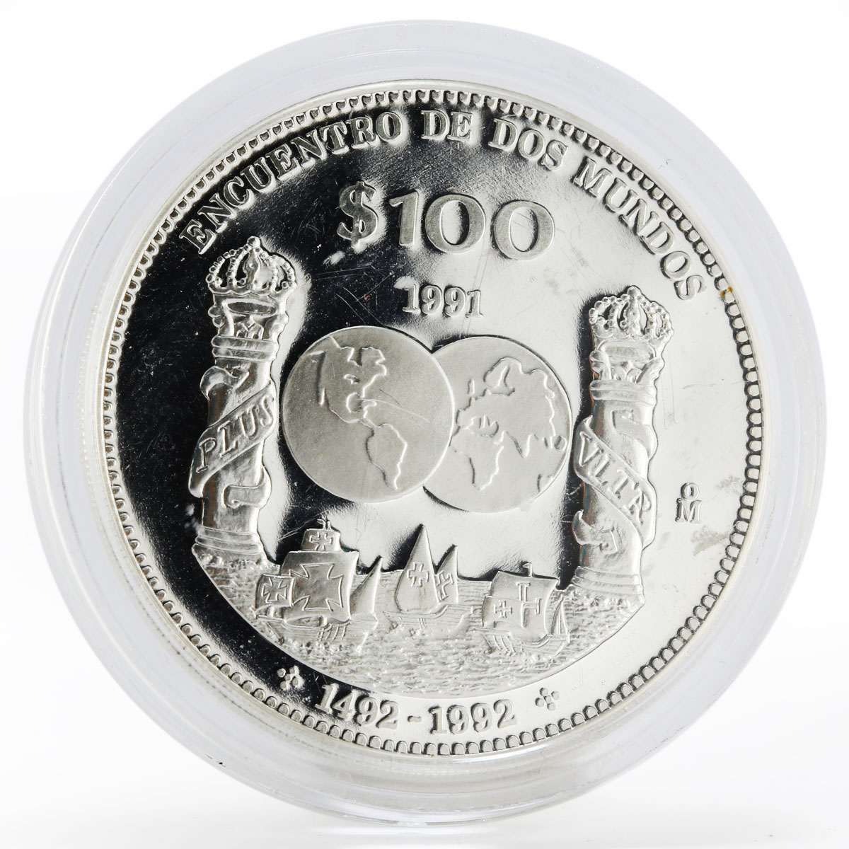 Mexico 100 pesos Ibero-American Series Encounter of Two Worlds silver coin 1991