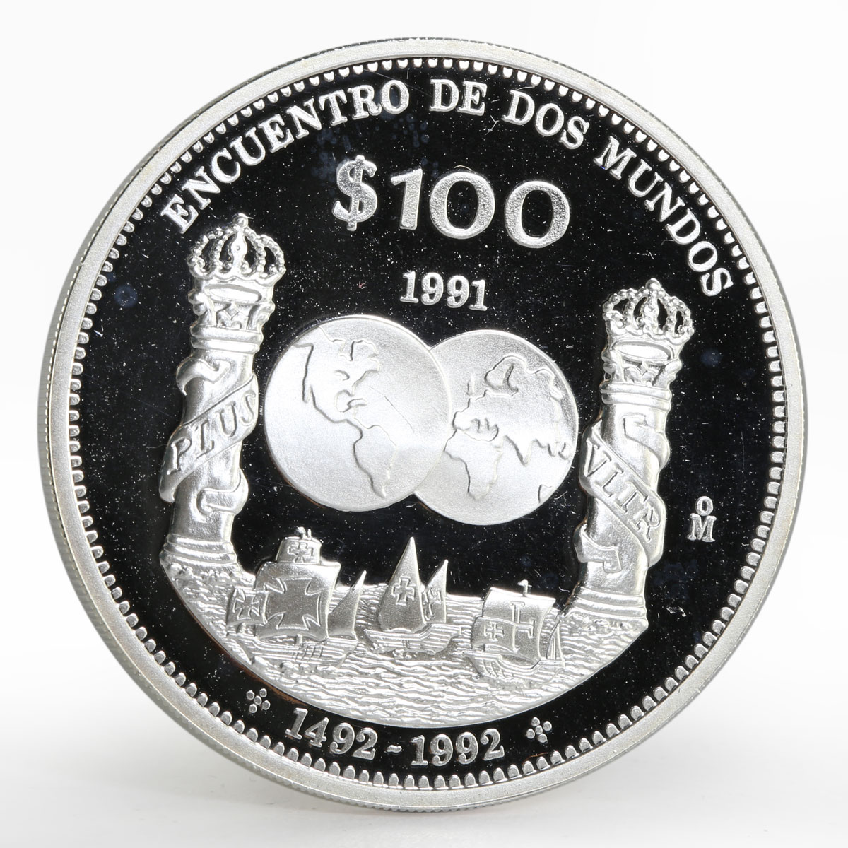 Mexico 100 pesos Ibero-American Series Encounter of Two Worlds silver coin 1991