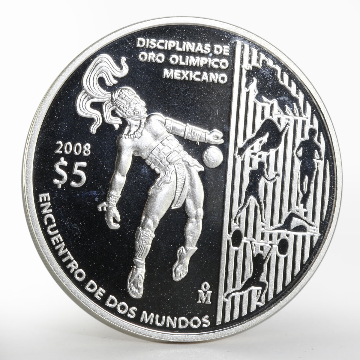 Mexico 5 Pesos Juego de pelota Olympics proof silver coin 2008