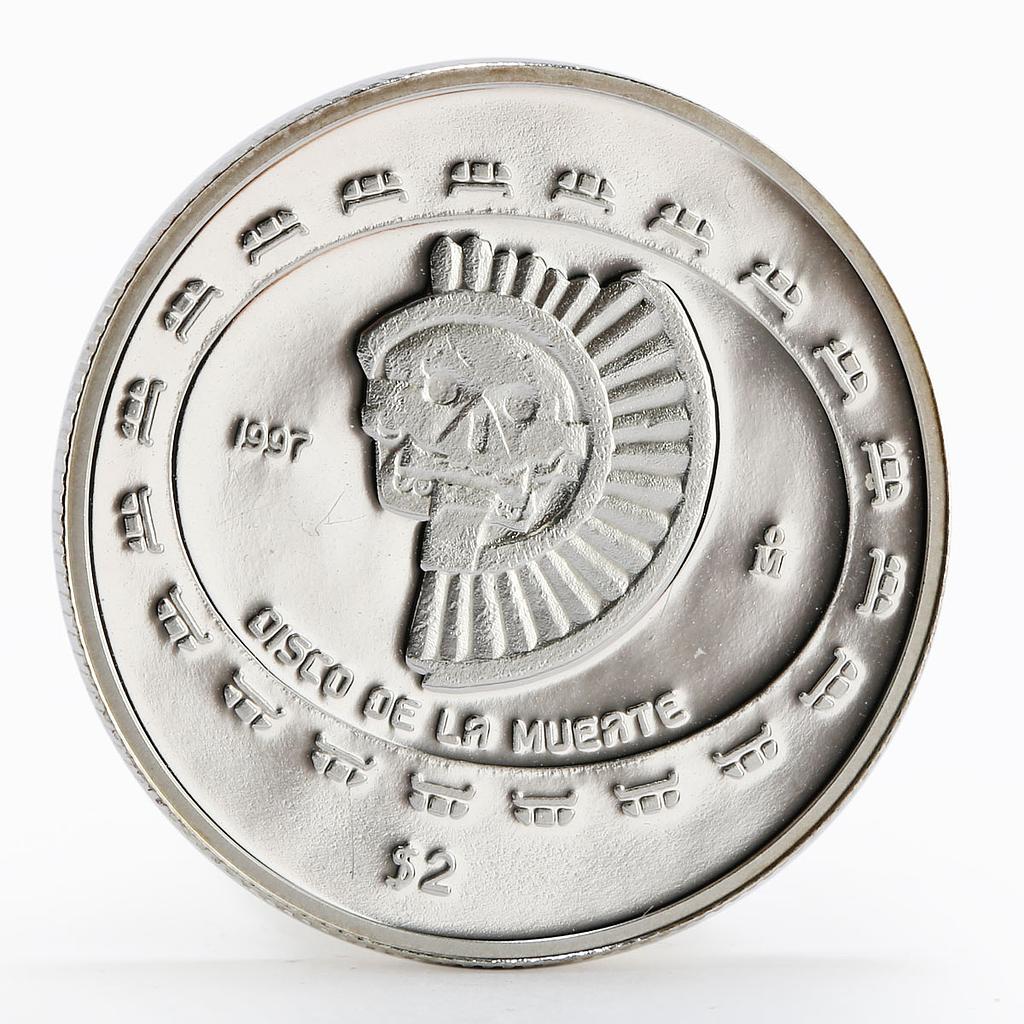 Mexico 2 peso Disco De La Muerte Teotihuacan Series proof silver coin 1997