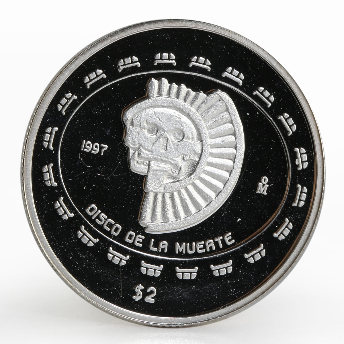 Mexico 2 peso Disco De La Muerte Teotihuacan Series proof silver coin 1997