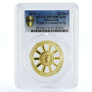 Macedonia 10 denars Wheel of Fortune PR70 PCGS gilded silver coin 2018