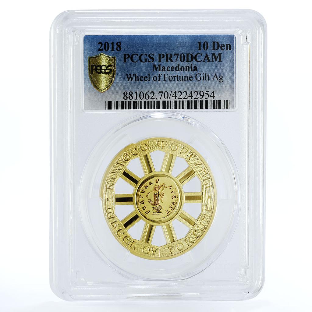 Macedonia 10 denars Wheel of Fortune PR70 PCGS gilded silver coin 2018