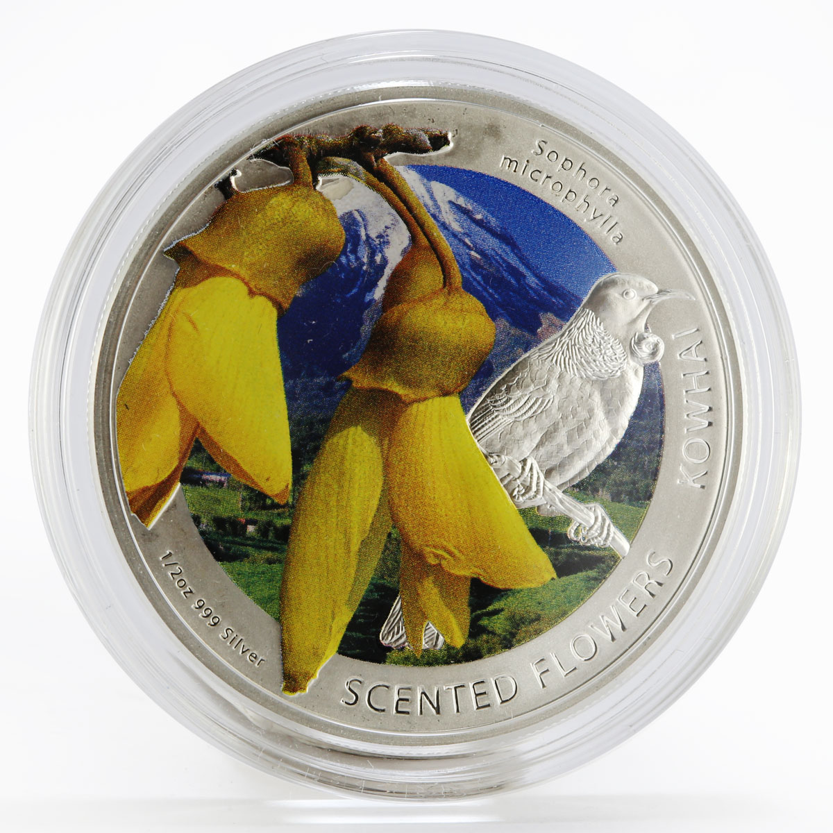 Niue 1 dollar Scented Flowers series Kowhai colored silver coin 2013