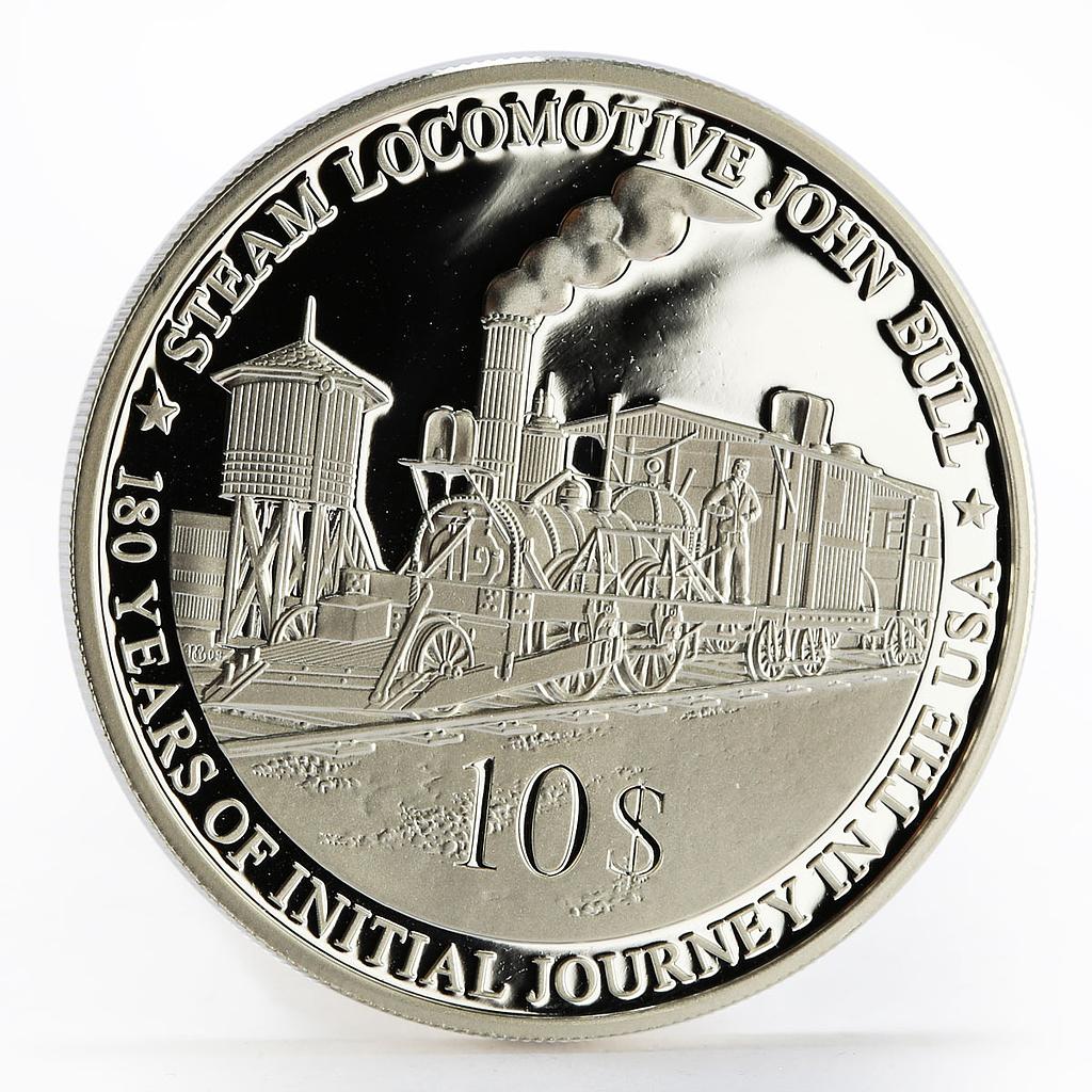 Fiji 10 dollars Trains Railways John Bull Steam Locomotive silver coin 2010