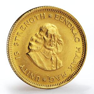 South Africa 1 rand Jan van Riebeeck Suid-Afrika Springbok gold coin 1967