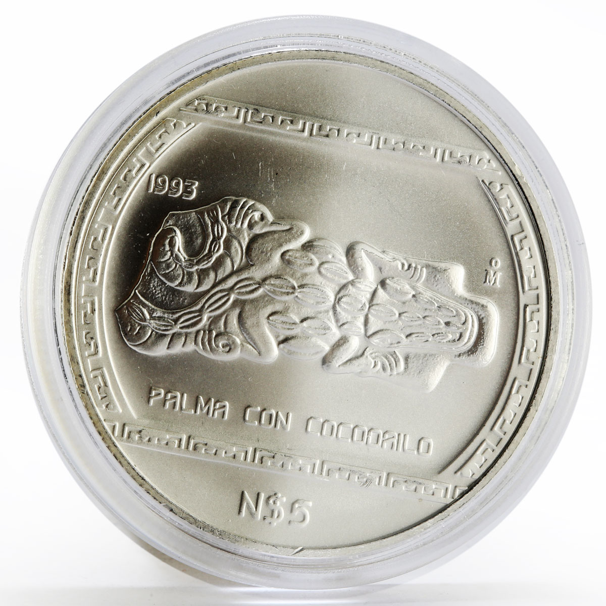 Mexico 5 pesos Palma Con Cocodrilo silver coin 1993
