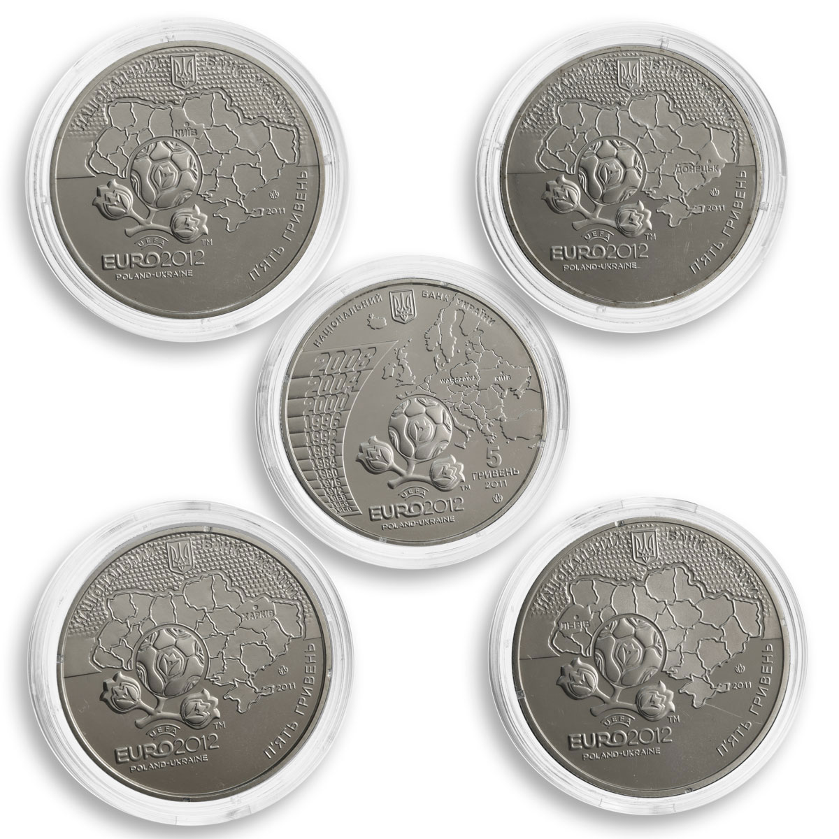 Ukraine 5 hryvnas UEFA Euro 2012 Poland Tournament set of 5 nickel coins 2011