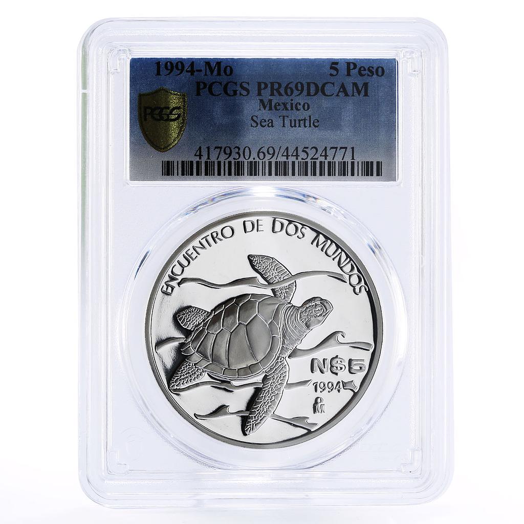 Mexico 5 pesos Pacific Ridley Sea Turtle PR69 PCGS proof silver coin 1994