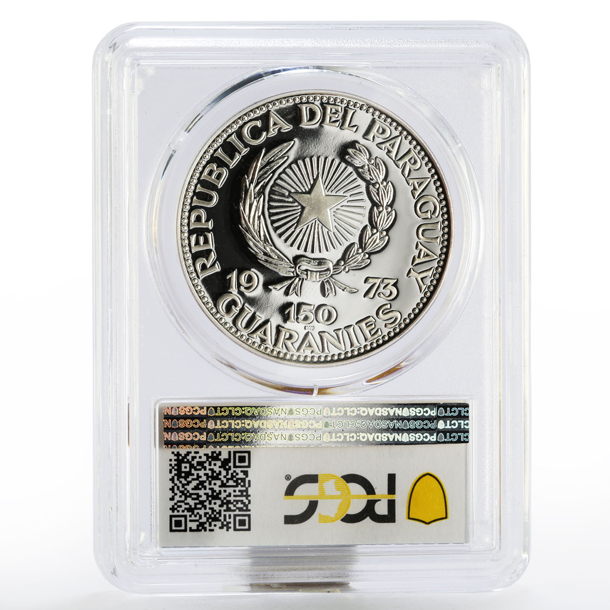 Paraguay 150 guaranies Francisco Solano Lopez arms PR-69 PCGS silver coin 1973