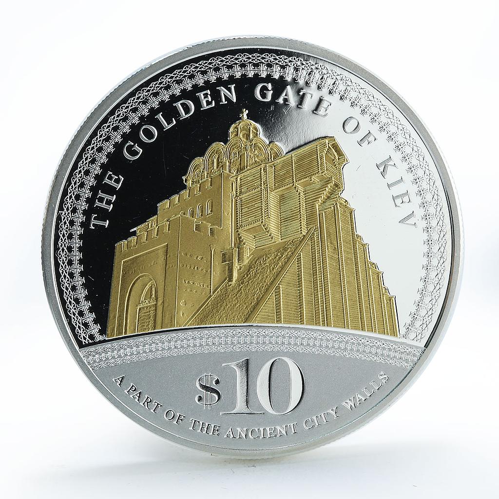Cook Islands 10 dollars Golden Gate of Kiev Architecture gilded silver coin 2009
