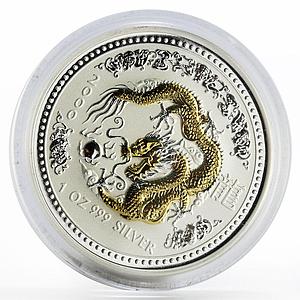 Australia 1 dollar Lunar Calendar I Year of the Dragon gilded silver coin 2000