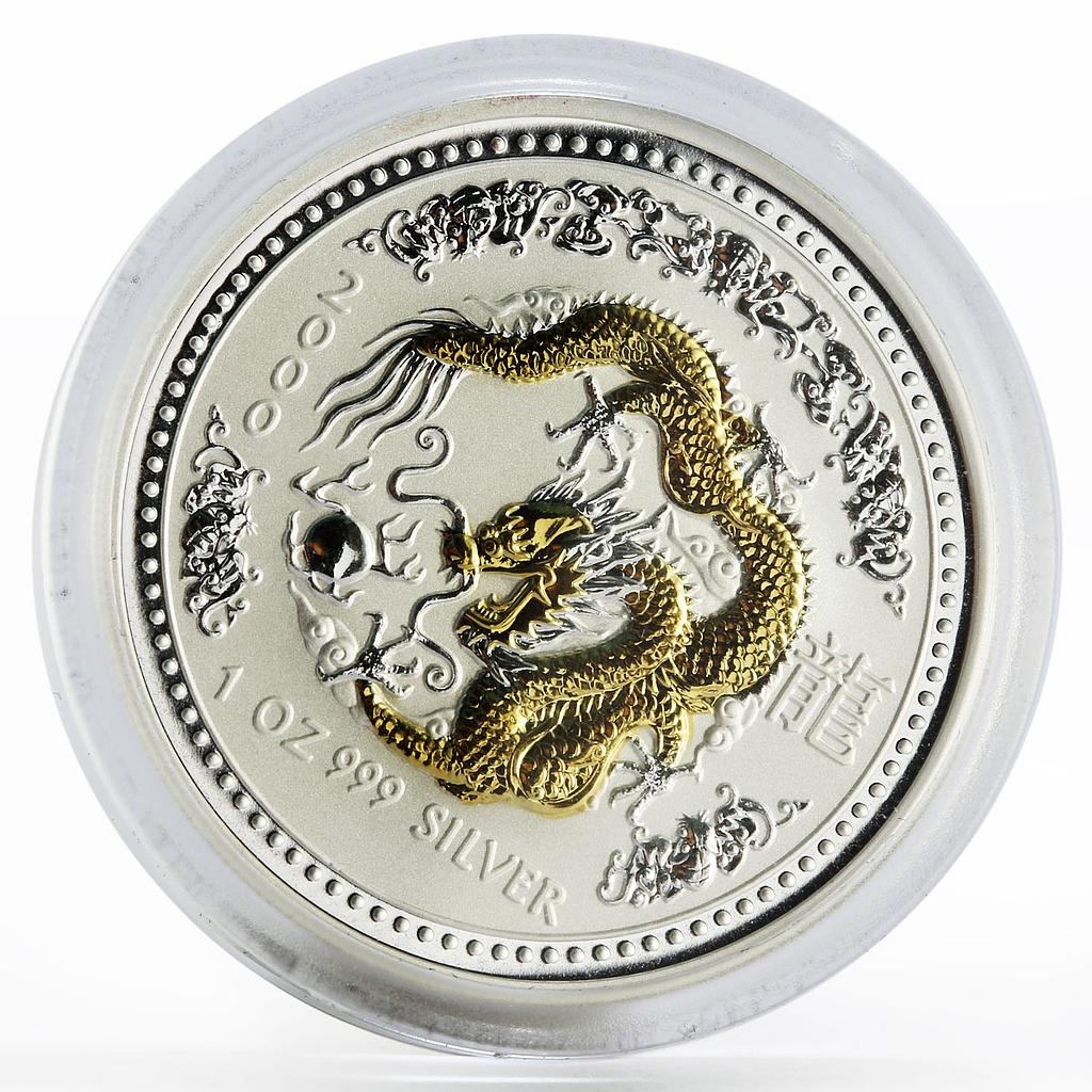 Australia 1 dollar Lunar Calendar I Year of the Dragon gilded silver coin 2000