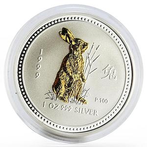 Australia 1 dollar Year of the Rabbit Lunar Series I gilded silver coin 1999