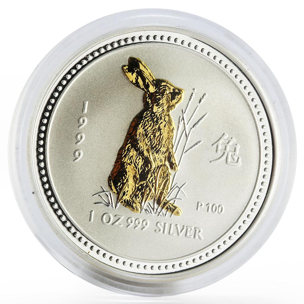 Australia 1 dollar Year of the Rabbit Lunar Series I gilded silver coin 1999