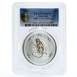 Australia 1 dollar Year of the Monkey MS69 PCGS silver coin 2004